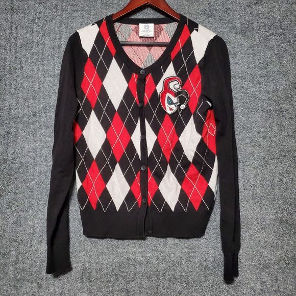 DC Comics Harley Quinn Checkerboard Cardigan Sweater Juniors L Costume Cosplay - Picture 2 of 10
